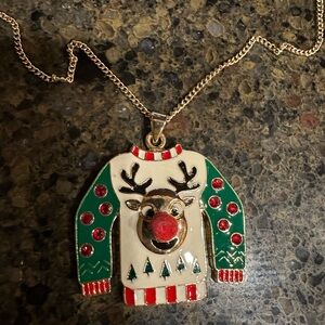 Christmas Necklace with long gold chain